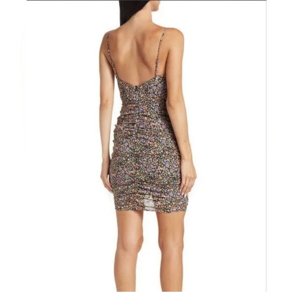 ASTR NWT Ruched Tie Mini Dress Black Orange Floral Size Small MSRP $129 - Picture 2 of 6